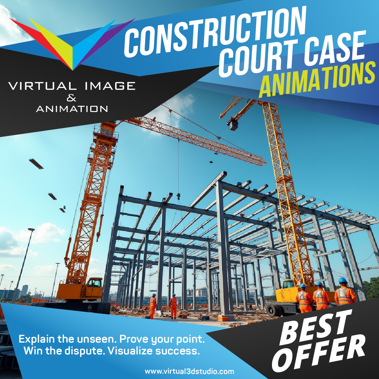 3D animation of steel erection construction site for courtroom presentation