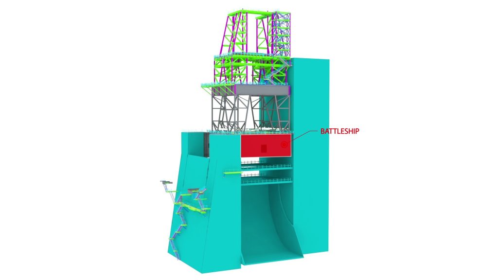 3D animation showing that transporting full-length reinforcement and steel beams into the existing structure was not feasible.